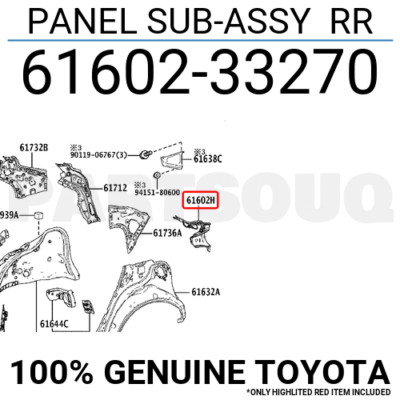 6160233270 Genuine Toyota PANEL SUB-ASSY RR 61602-33270 | eBay 