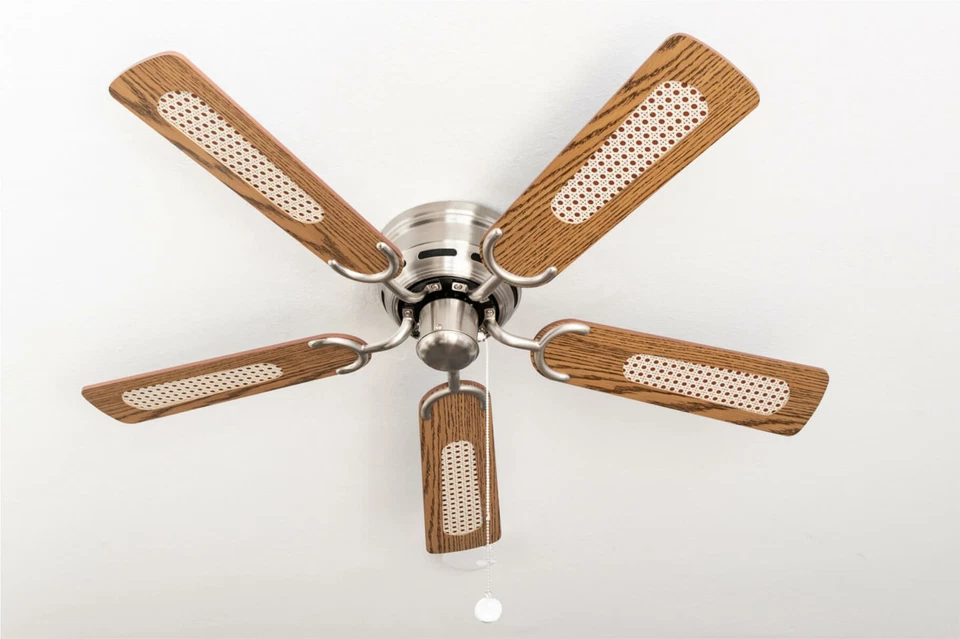 Ceiling Fan with Pull Switch Kisa Deluxe 105cm Nickel Blades Oak/Walnut - Image 2 of 4