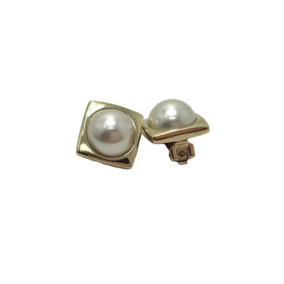 Pierre Lang Earrings pearl inlaid square Clip On Vintage Classic