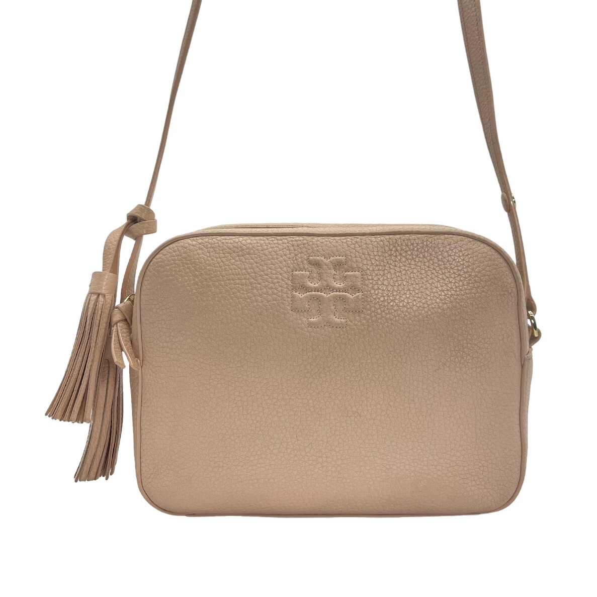 Tory Burch Thea Mini Leather Tassel Crossbody Bag in Natural