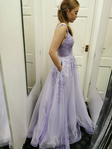 Tiffanys Hanna Size 16 Lilac lavender Evening dress tulle lace Long Prom NWT - Picture 7 of 11