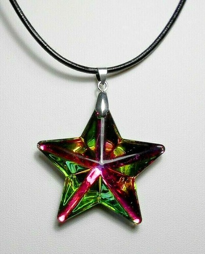 49mm glass star pendant - 18.5'', 47mm Leather 3mm round cord. (2D2) - Picture 3 of 4