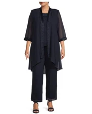 LE BOS 3-PIECE DRESSY PANTS OUTFIT SIZE 18W NAVY BLUE WOMENS Chiffon Lined NWT