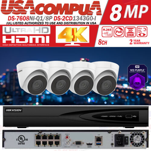 Hikvision 4K ip Security Camera System 8CH POE NVR 4MP WDR W/ Turret Audio - Picture 13 of 17