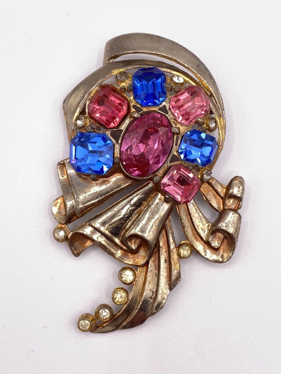 Brooch Fred Gray “S” Inside Star Pink & Blue Rhinestone Jewelry