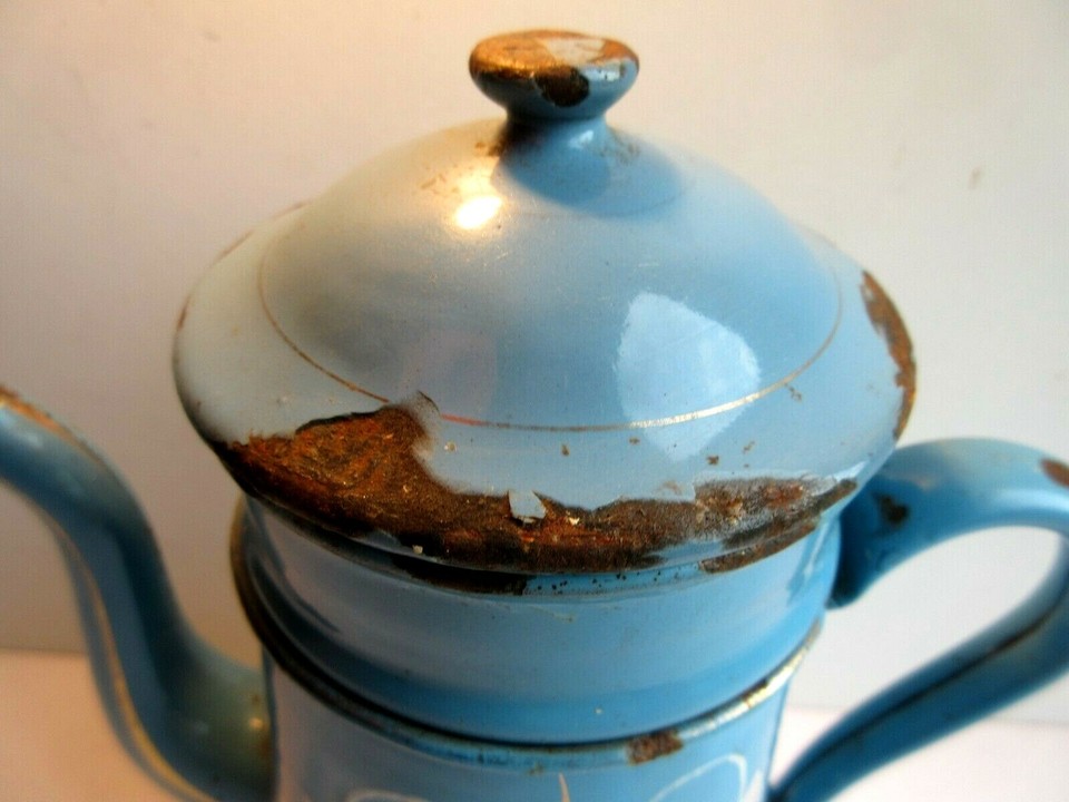 Rare dinette début 20ème siècle tôle émaillée bleue jouet ancien poupée