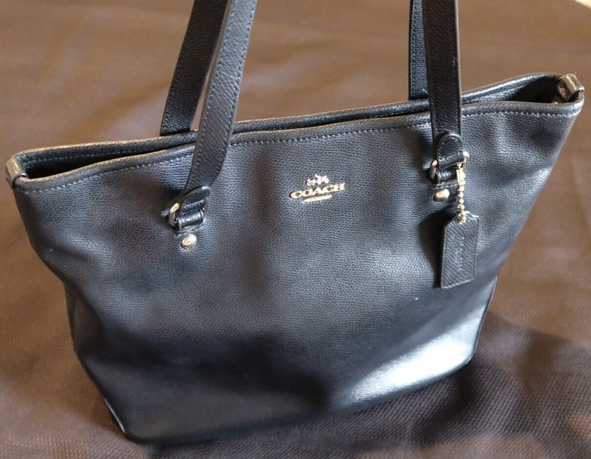 Coach New York Pebble Leather Black Vintage Tote Bag Zip Top