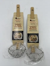 2 Helen Chen’s Asian Kitchen Stainless Mini Spider Natural Handle Strainer 3”