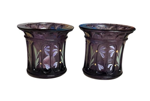 Fenton Vintage Purple Hat Vase Candle Holders Set Of 2 Signed S. Stephens