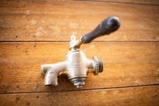 Antique - Large Chunky Brass Tap - Wood Handle - GWR Railway Steam Train - Rare