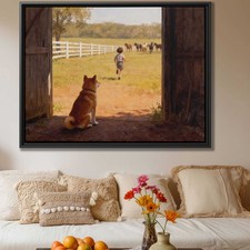 Oil Painting Dog Shiba Inu Canvas Print Countryside Wall Art Rustic Decor Gift