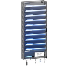 Hanging Wall File Organizer with Hooks, 12 Tier Vertical Wall Mount File Hold...