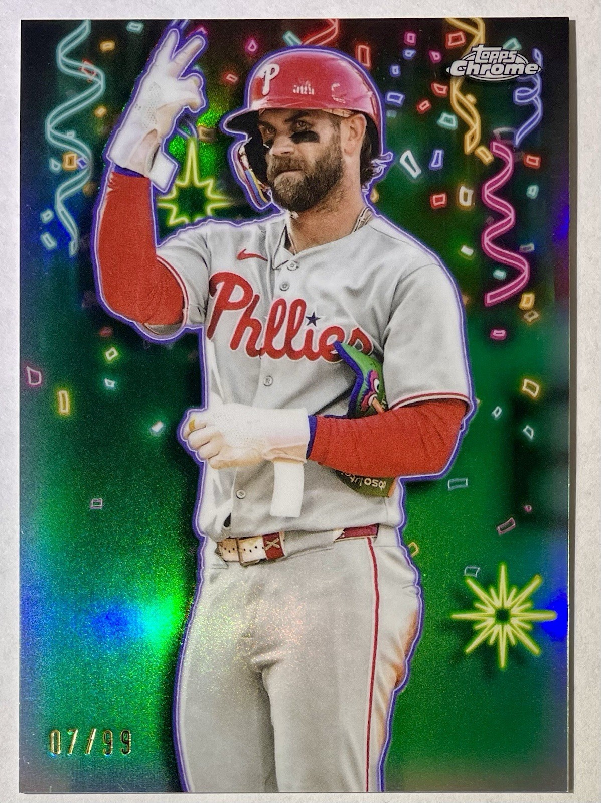 2025 Topps Chrome Update Bryce Harper #CT-8 Celebracion Green Refractor /99