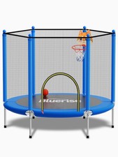 55IN 6FT Indoor Outdoor with Enclosure Trampoline for Kids Gift Blue - 55IN