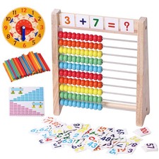 Wooden Abacus for Kids Math Manipulatives Learning Clock for 5 6 7 8 Year Old