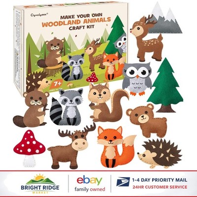Woodland Animals Sewing Set for Beginners, 12 Felt Plushie Patterns Included