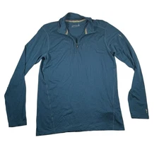 Smartwool Mens Base Layer 1/4 Zip Shirt M Blue Merino Wool Performance Outdoors