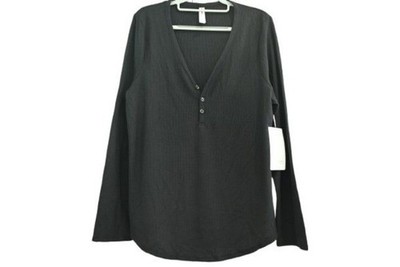 NEW Athleta The Wind Down Sleep Top Black Size XL Waffle Knit Loungewear