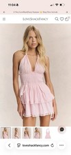 LoveShackFancy Deanna Halter Mini Dress Solid Pink M Lace Ruffle Layered
