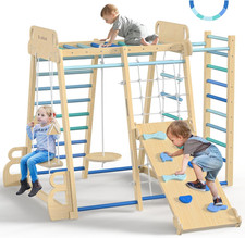 Upgraded Indoor Playground 9-In-1 Jungle Gym Kids Climbing Toys, Montessori Phil