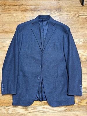 EIDOS x Isaia Napoli Base Navy Blue Speckled Herringbone SportCoat Jacket 42L