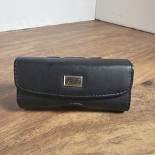 Reiko Full Leather Black Small Belt Clip Cell Phone Pouch fits Thick Case