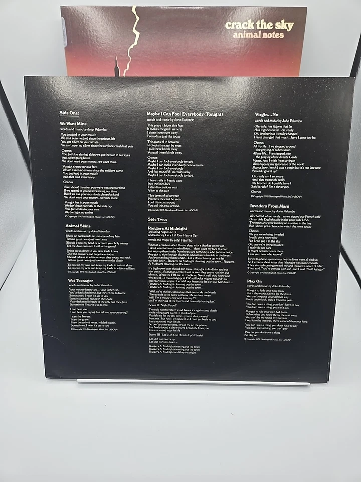 Crack The Sky-Animal Notes 1976 1st Pressing Near Mint Record Vinyl LS6005  - Image 4 of 4