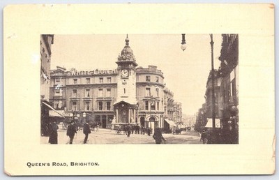 Vintage Brighton Queen's Road White Lion Hotel Clock Tower Edwardian Postcard