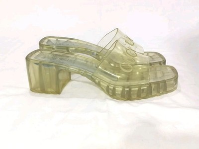 GUCCI LOGO TRANSPARENT RUBBER BLOCK HEEL SLIDES SANDALS SIZE, EU37.5, US7,