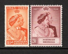 (839)     Northern Rhodesia KGVI 1948 Silver Wedding Set SG48-49 LM/Mint
