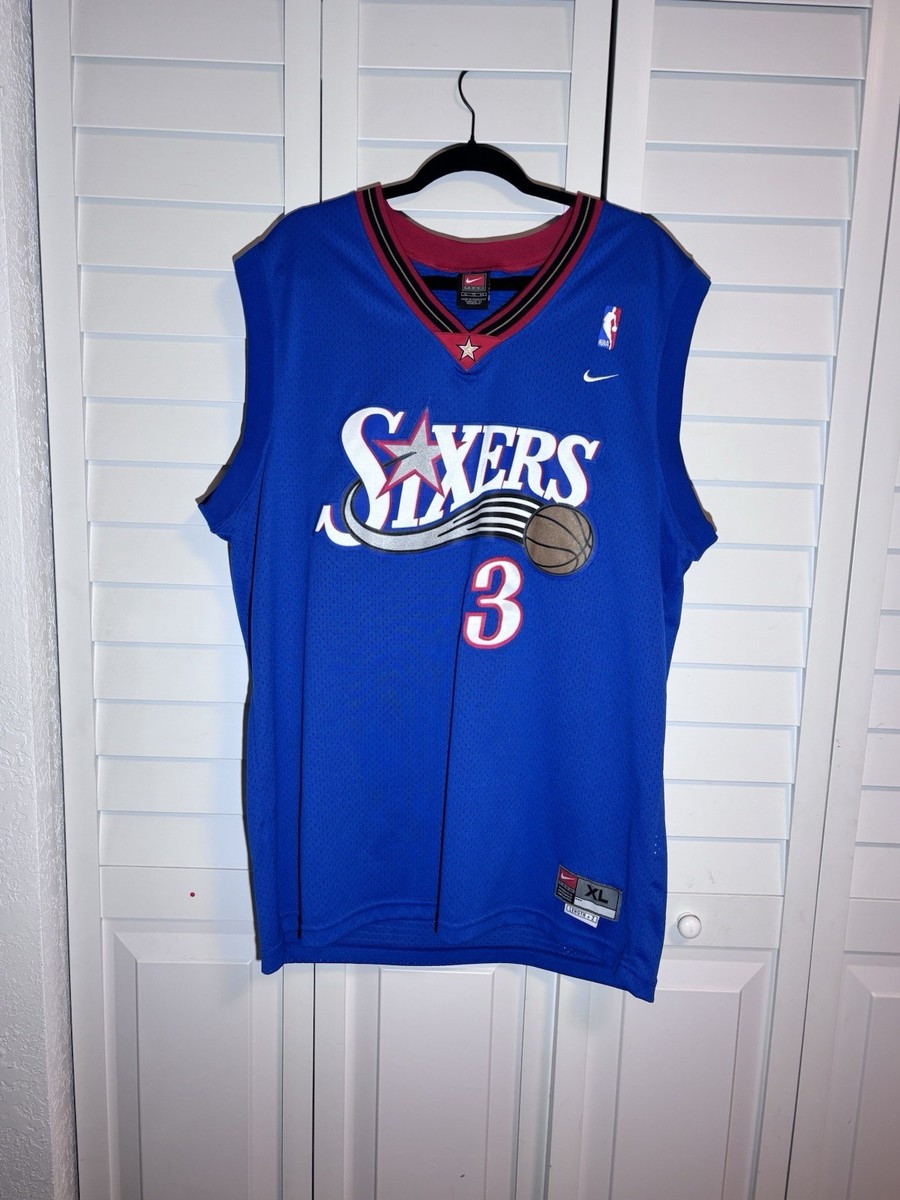 NIKE SIXERS IVERSON 3 NBA バスケ ユニフォーム Nike Sixers Allen Iverson #3 Jersey XL Length +2 Blue Vintage NBA