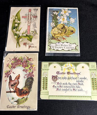 4 Antique Easter Postcards Posted 1907-1912 Chicks Easter Greetings & Peace