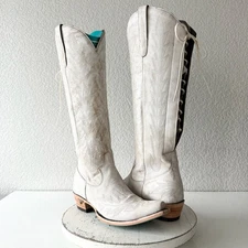 Lane LEXINGTON Knee High Tall Womens Cowboy Boots 8 White Western Cowgirl Zipper