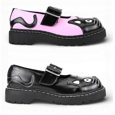 TUK Footwear Damen Mary Jane Kitty Leder Plateau Gothic Schnalle Schuhe
