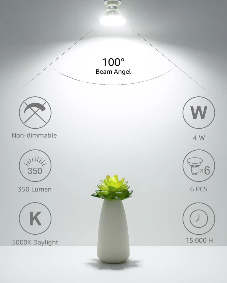 LE GU10 LED Light Bulbs Non-Dimmable, 5000K Daylight White GU10 Bulb Replacement - Image 2 of 4