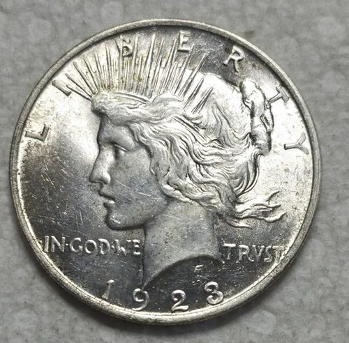 1923 P Peace Silver $1. Estimated Uncirculated Mint State 63. Video M0074.