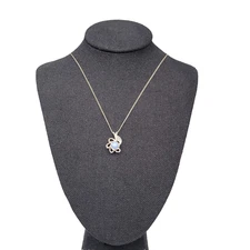 Vintage Imitation Blue Star Sapphire Pendant Necklace Silver tone Dainty 15 in