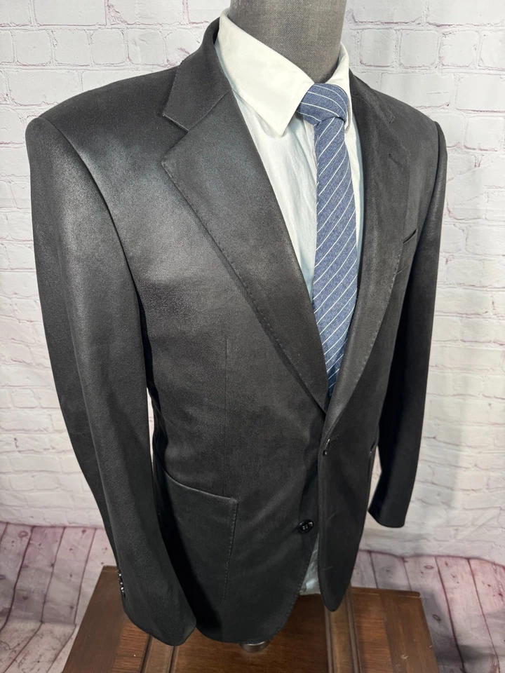 ENZO Hombres Negro IMITACIÓN CUERO AJUSTE REGULAR 2 Botones Sobre Abrigo Blazer Chaqueta TALLA 40S Foto 3 de 4