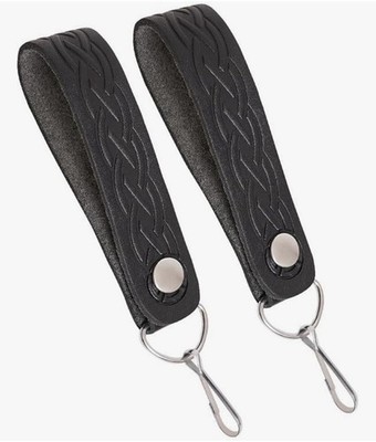 KILT SPORRAN HOSENTRÄGER SCHWARZ LEDER KELTISCHE GEPRÄGUNG MIT SCHWEREN HAKEN