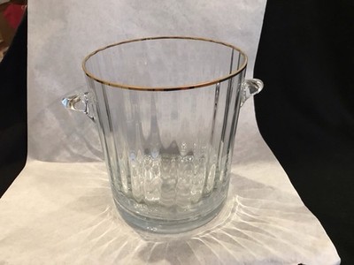 Vtg BLOCK Crystal Glass Champagne Ice Bucket Gold Rim 8 5/8'' 50th SF 1946-1996
