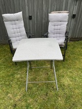 Garden Bistro Table & Reclining Chairs with Cushions *Bargain*