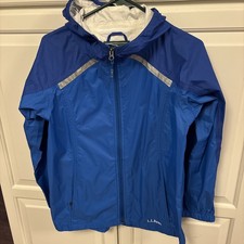 Boys LL Bean Hooded Rain Jacket Blue Size 14/16 Excellent Condition Full Zip