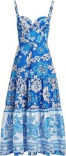 Farm Rio Women's Blue Cotton Midi Dress Full Of Flowers Size XL