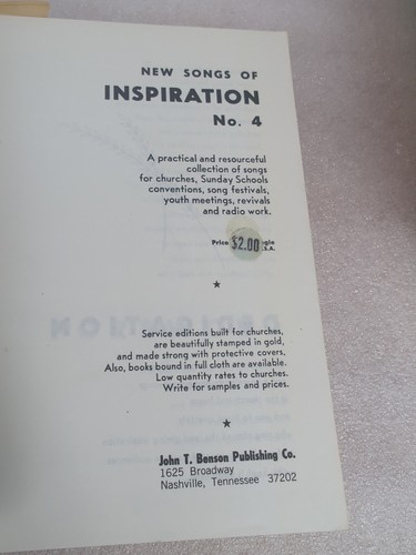 New Songs Of Inspiration No. 4 1961 John T. Benson Publishing Co. Paperback - Foto 6 di 7