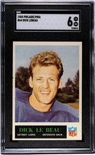 1965 Philadelphia Gum DICK LeBEAU ROOKIE Detroit Lions #64 SGC 6 EX/NM