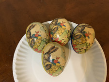 Vintage German Paper Mache Easter Egg 3.5" Candy Container Lot/4 Western Germany