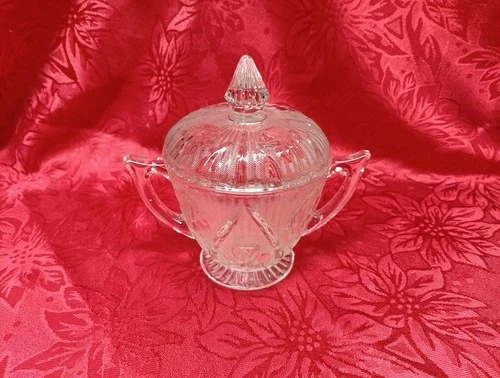 Vintage Jeanette Glass Iris Herringbone Pattern Sugar Bowl with Lid