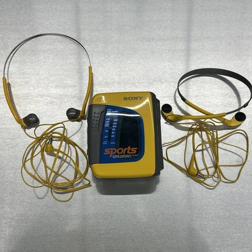 Sony Walkman WM-FS191 Sports Radio Cassette & MDR-W14 Headset Vintage WORKS