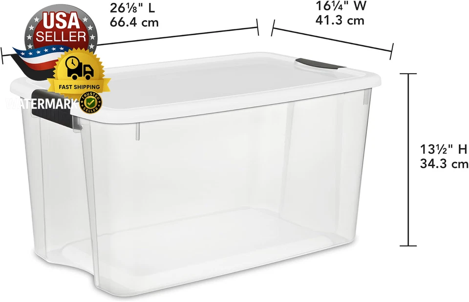 Paquete de 4 cajas de enganche ultra, contenedores de almacenamiento con tapas, plástico transparente, 70 cuartos de galón - Hea Foto 3 de 4