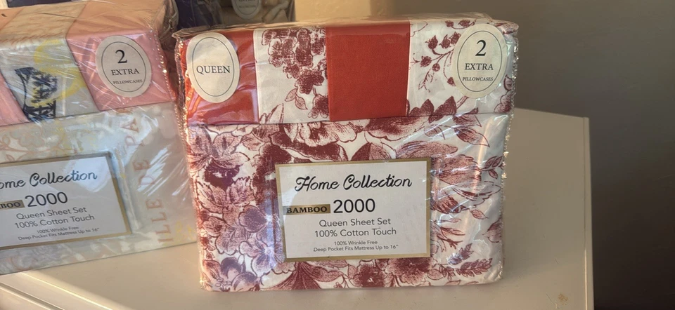 Queen bed sheet set 100% cotton 1 flat 1 fitted sheet 4 pillowcases - Image 3 of 4